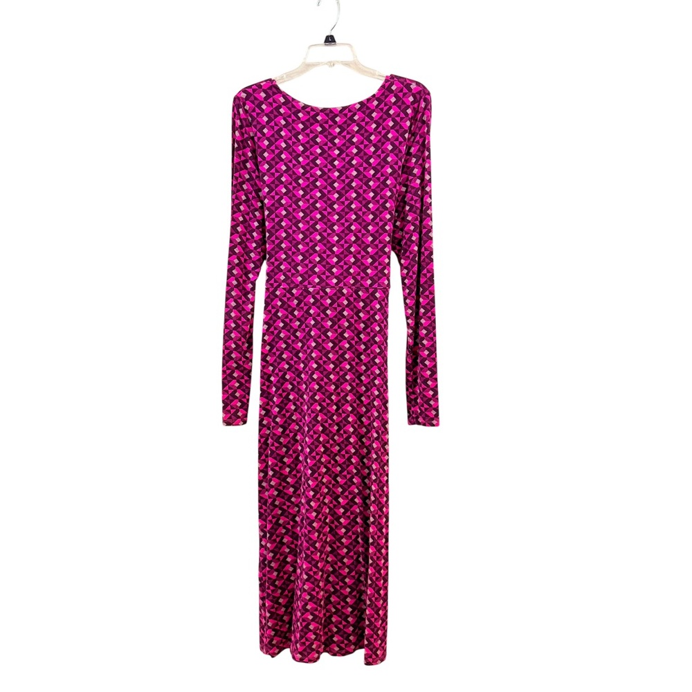 Long Tall Sally fushcia geo print belted midi dress - Picture 3 of 13